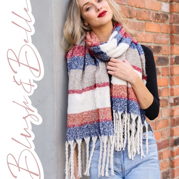 Blush & Belle Accessories - Multicolor Stripe Marled Scarf BLUE